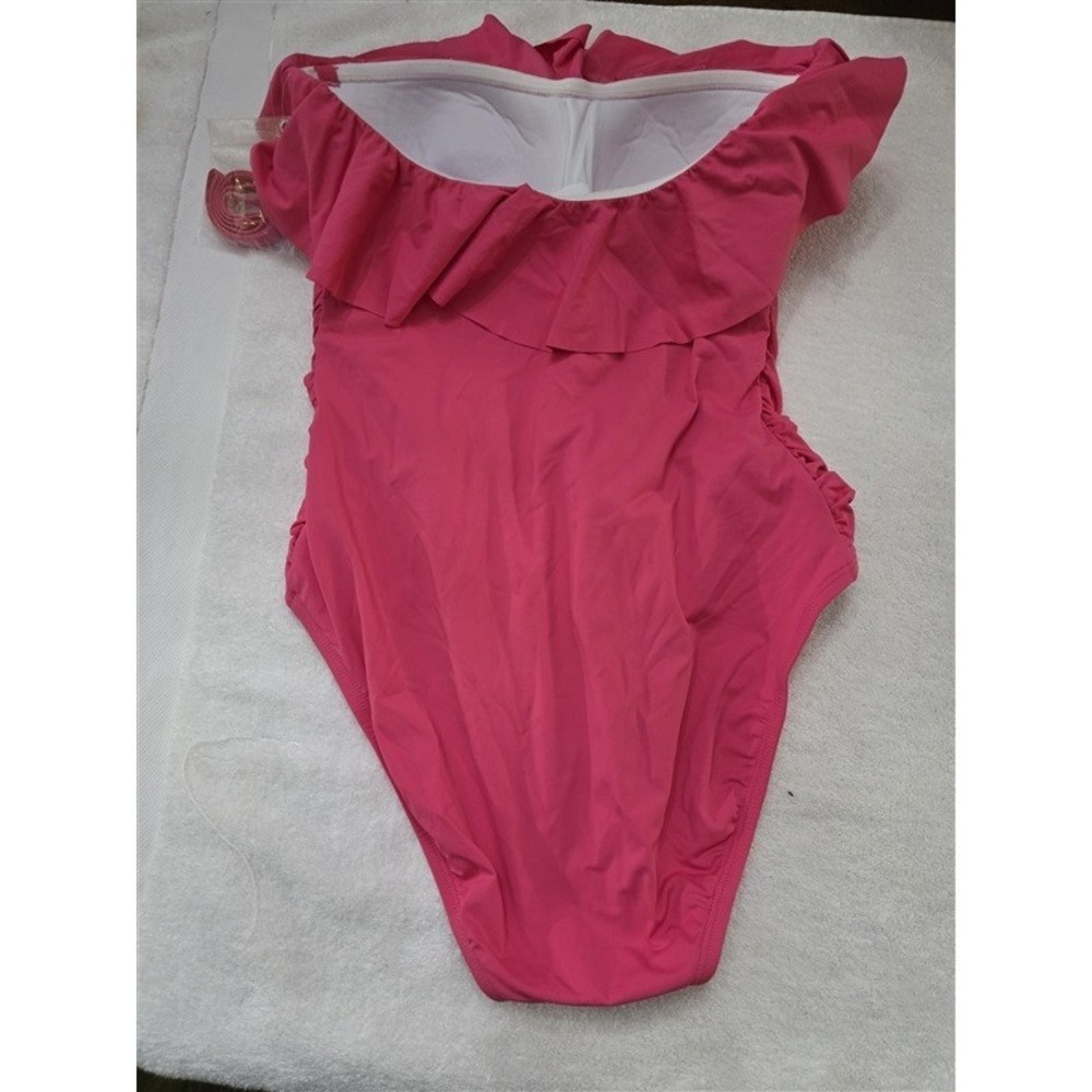 NWT Bleu Rod Beattie 6 Shirred Ruffle Bandeau Mio 1PC Swimsuit Pink 128203 - Picture 4 of 5